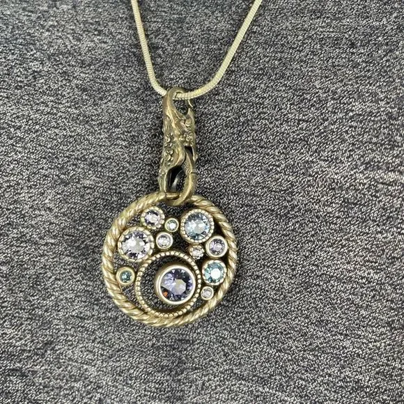 Extra Long Silver Tone Necklace And Bejeweled Pendant EUC - Picture 2 of 6